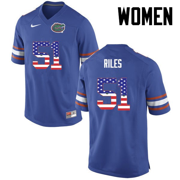 Florida Gators Women #51 Antonio Riles College Football USA Flag Fashion Blue